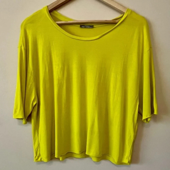 Zara| Fun Lemon-Lime Cropped Scoop Neck Short Sleeve T-Shirt Size Large - Picture 1 of 5